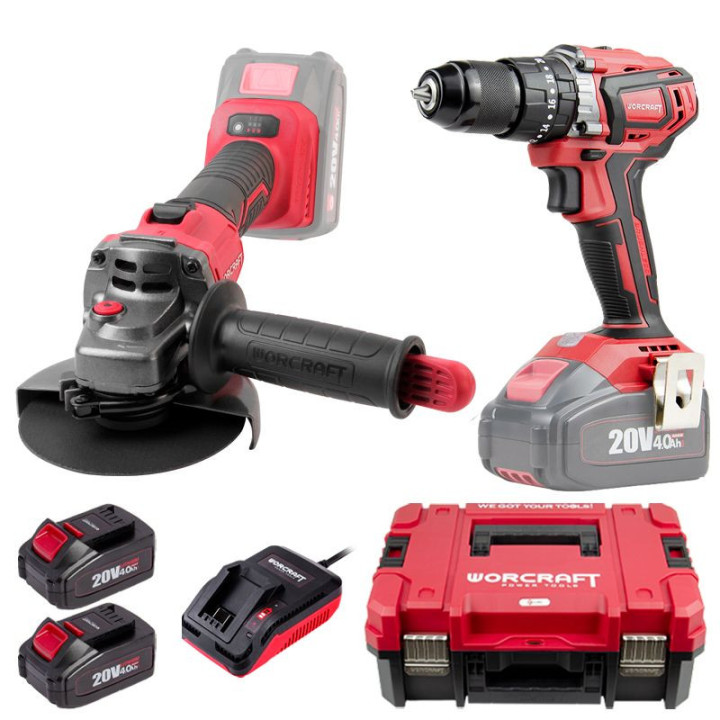 Coffret perçeuse à percussion sans fil & Meuleuse d’angle 125 mm - WORCRAFT - XCUBE001